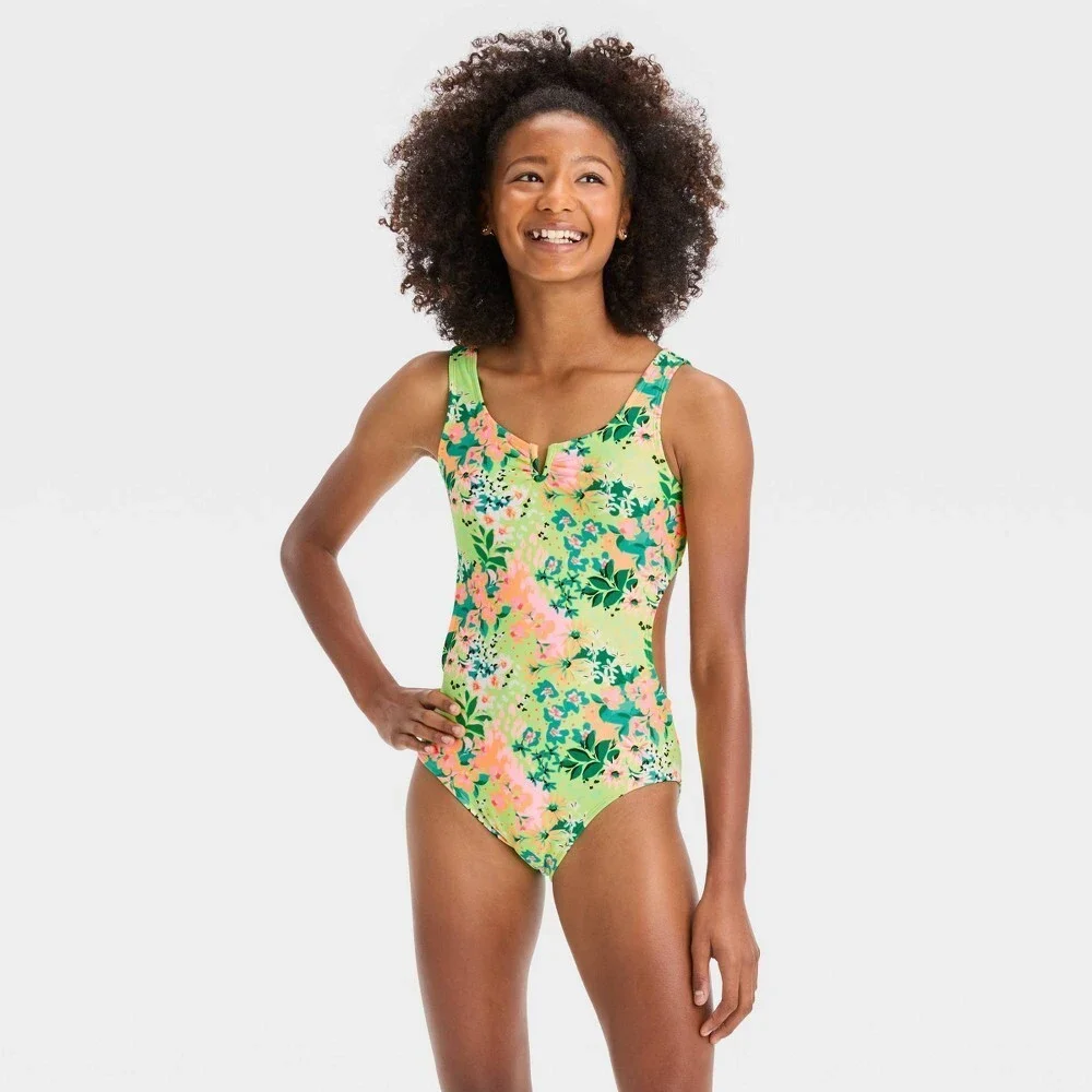 Art Class Girls' One Piece Swimsuit Plus Size X-Large 14 Floral Print